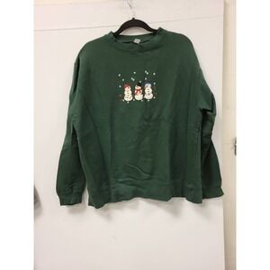 Holiday Faire Sweatshirt L Green Snowman Crewneck Winter Holiday Graphic Top